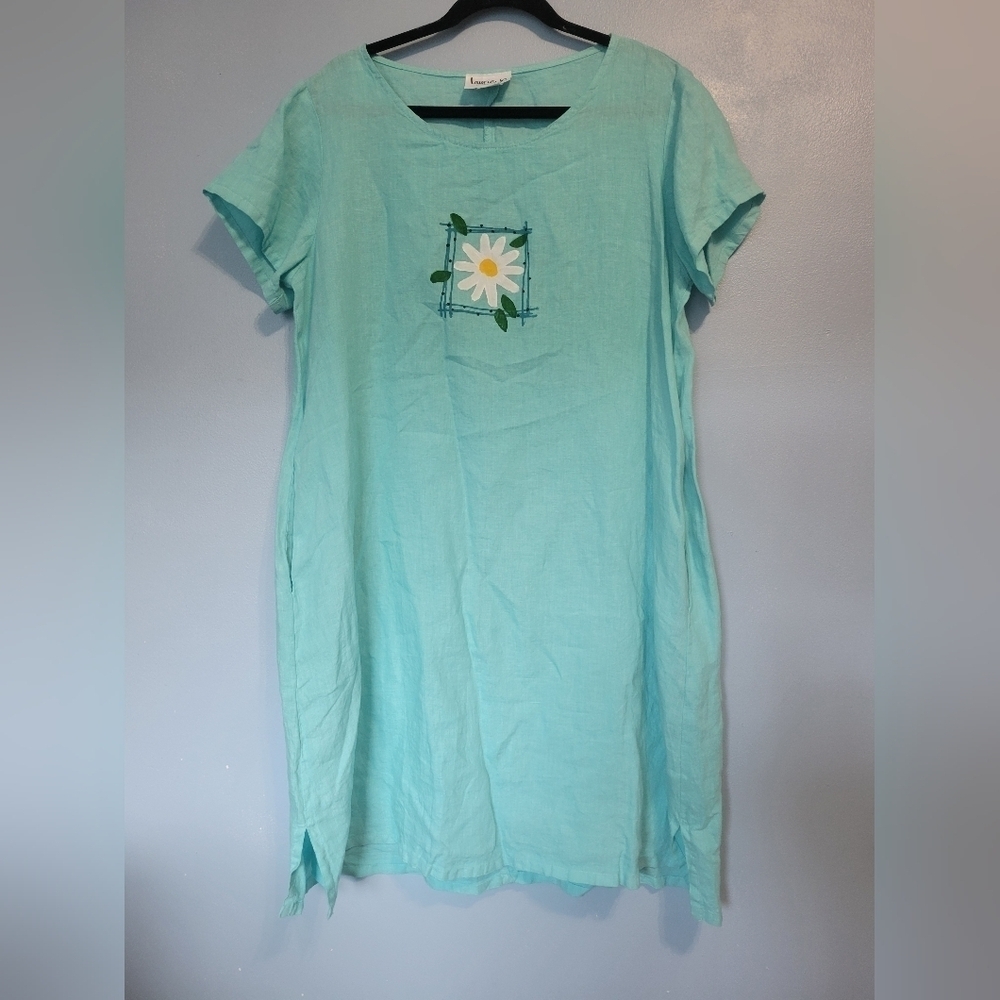 Laurie Jo Designs Painted Daisy Linen Dress S